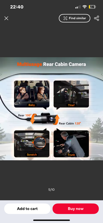 360° Vehicle Security Dash Camera System (Front + Cabin + Rear + Interior Monitoring)