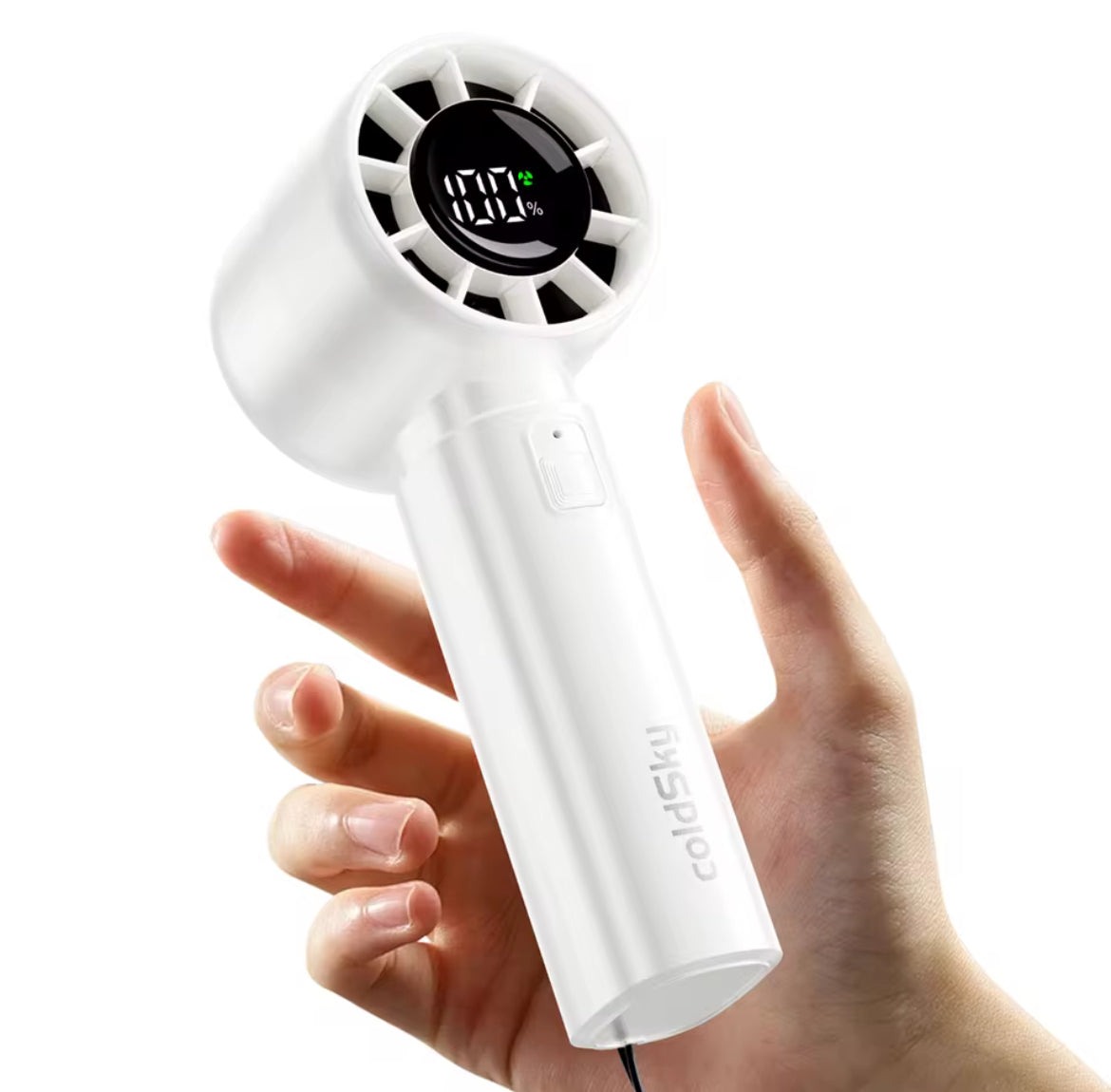 ColdSky Portable Handheld Mini Fan – 4000mAh Rechargeable Turbo Fan with LED Display, 5-Speed Cooling, Ultra-Quiet Personal Fan for Travel, Beach & Outdoor Use