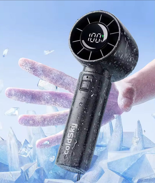 ColdSky Portable Handheld Mini Fan – 4000mAh Rechargeable Turbo Fan with LED Display, 5-Speed Cooling, Ultra-Quiet Personal Fan for Travel, Beach & Outdoor Use