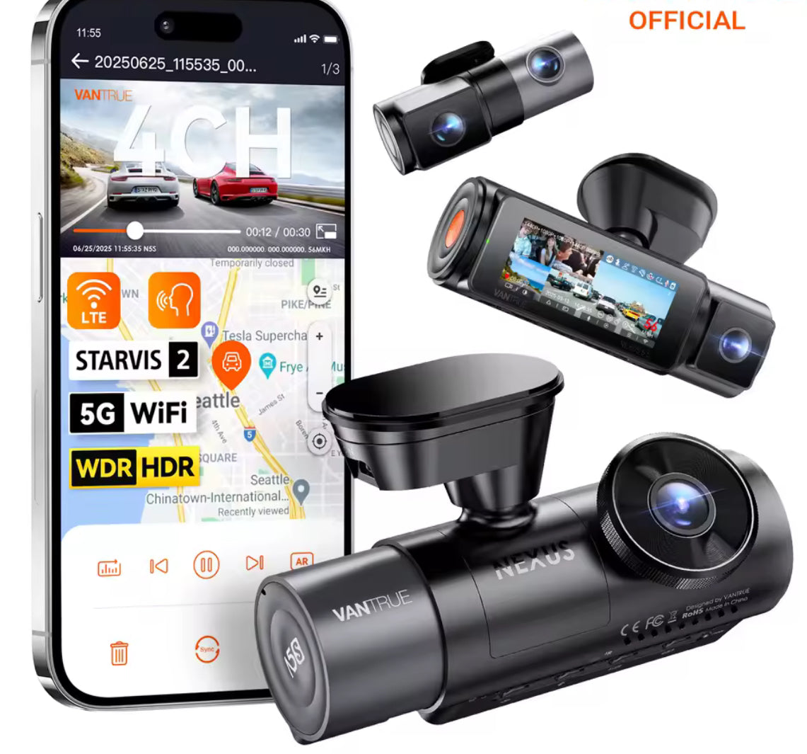 360° Vehicle Security Dash Camera System (Front + Cabin + Rear + Interior Monitoring)