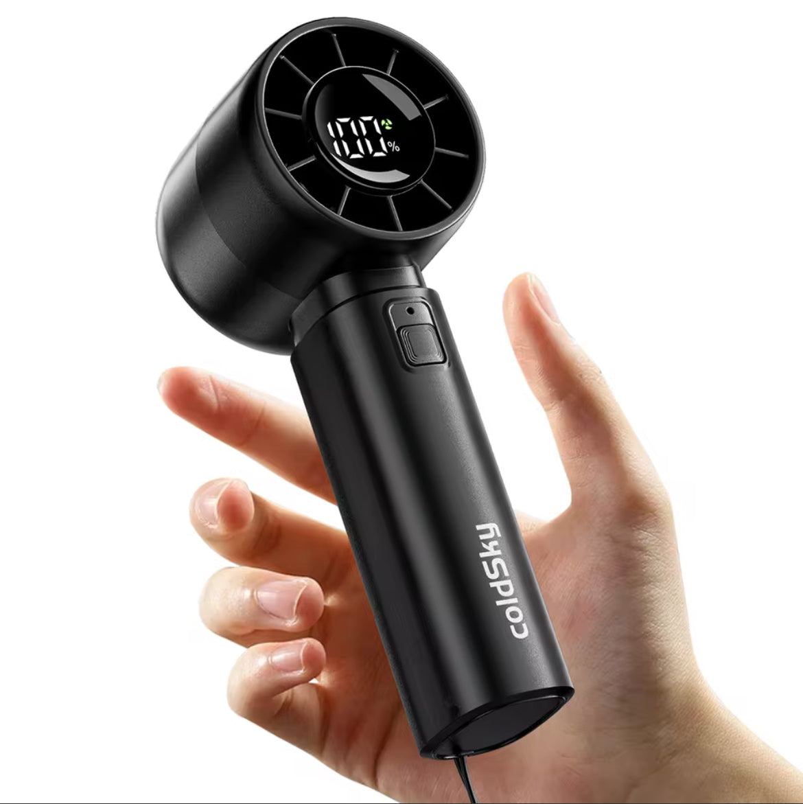ColdSky Portable Handheld Mini Fan – 4000mAh Rechargeable Turbo Fan with LED Display, 5-Speed Cooling, Ultra-Quiet Personal Fan for Travel, Beach & Outdoor Use